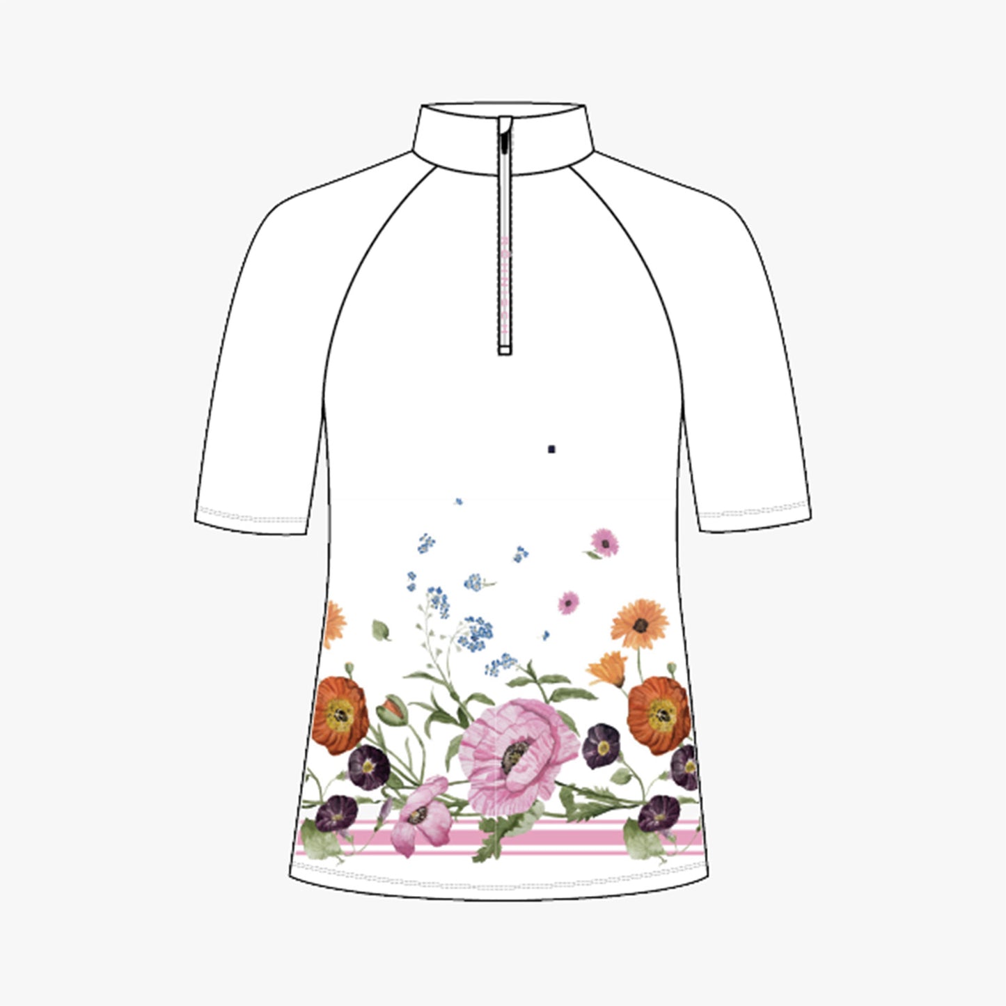 Half Zip SS Top - Scarf Boarder Print