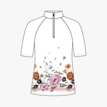 Half Zip SS Top - Scarf Boarder Print