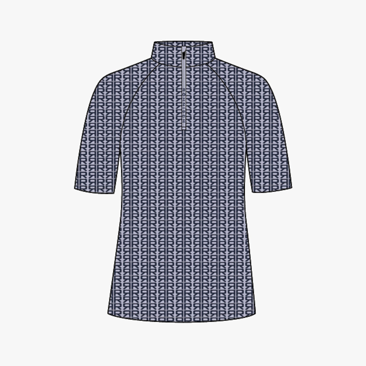 Half Zip SS Top - Typographic Print Icelandic Blue