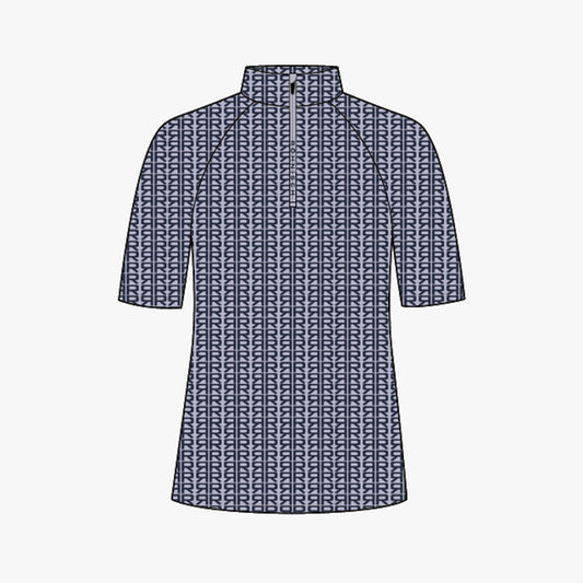 Half Zip SS Top - Typographic Print Icelandic Blue