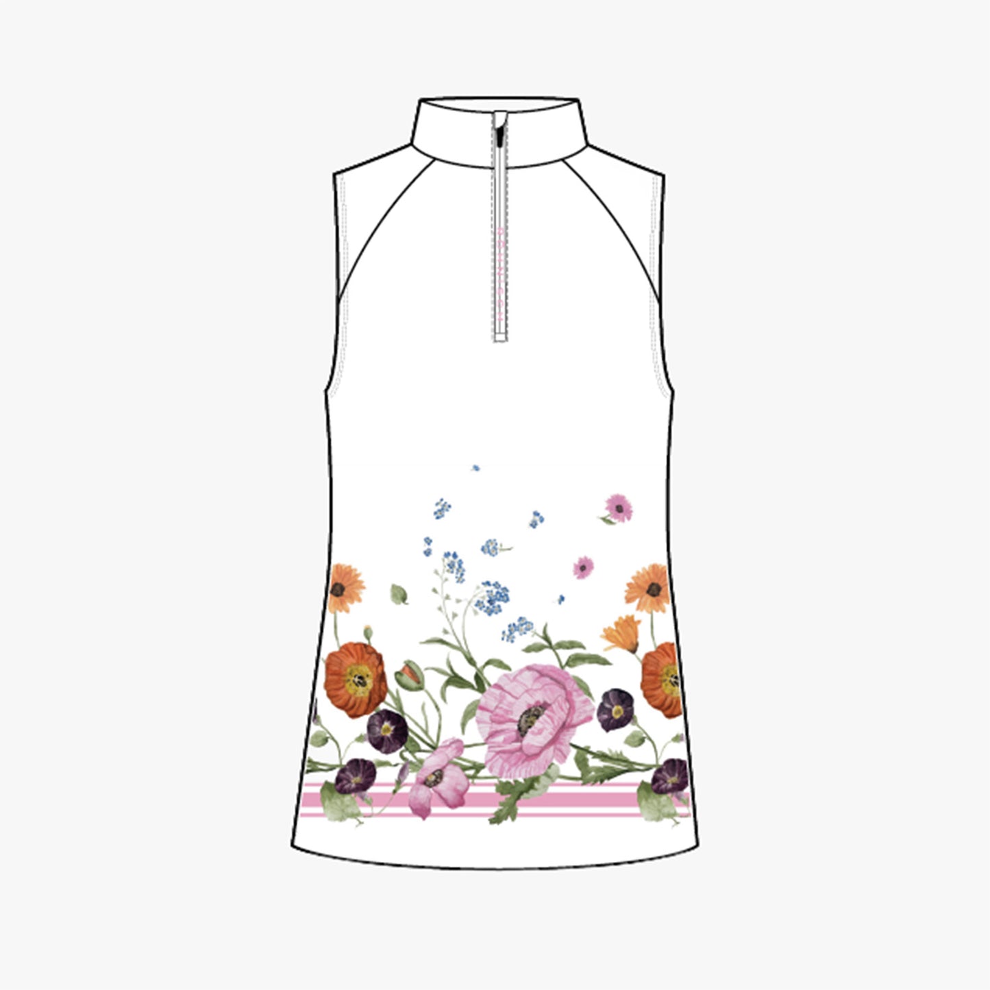 Half Zip Sleeveless Top - Scarf Boarder Print