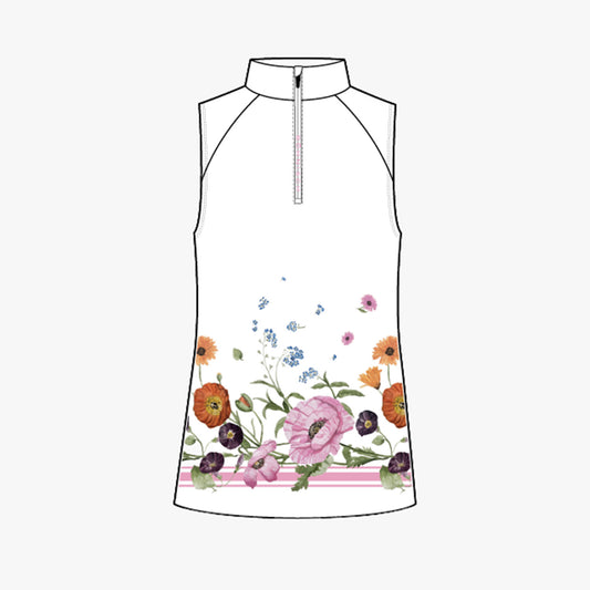 Half Zip Sleeveless Top - Scarf Boarder Print