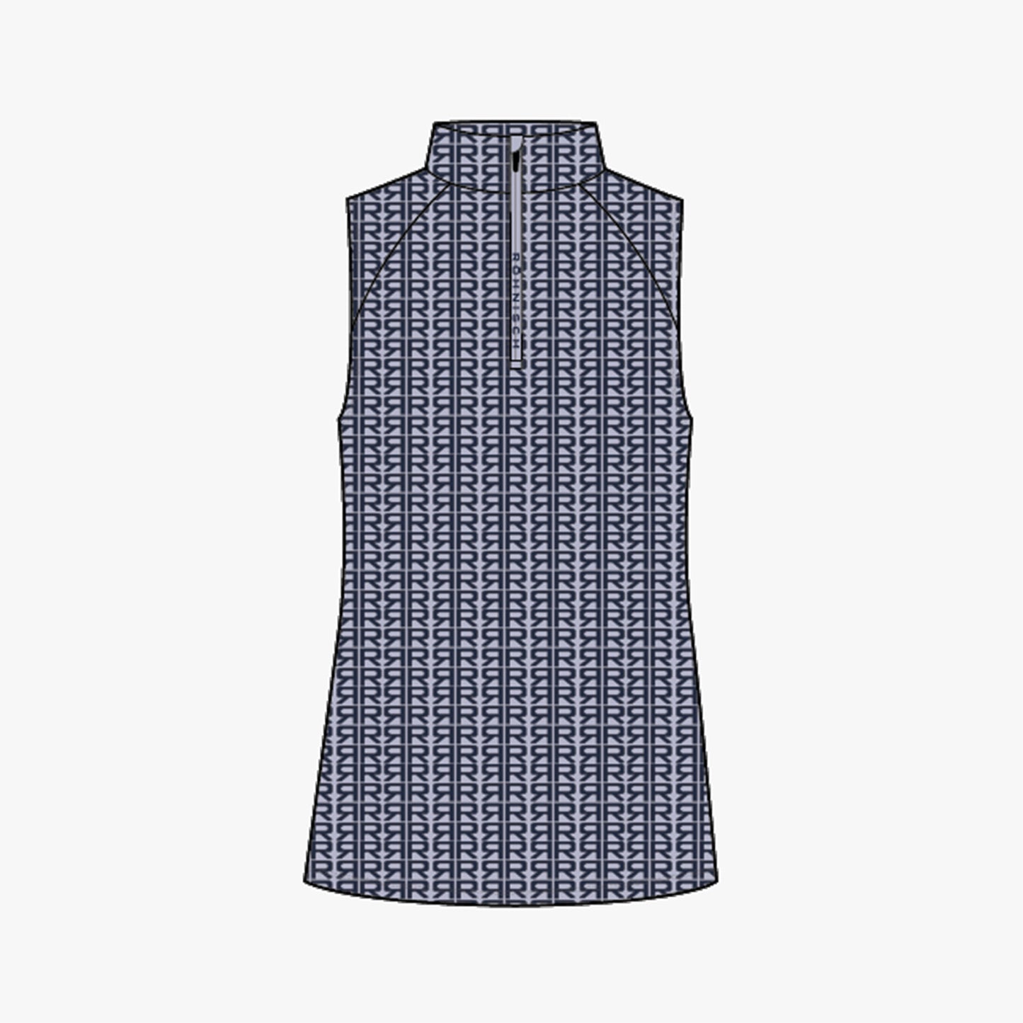 Half Zip Sleeveless Top - Typographic Print Icelandic Blue