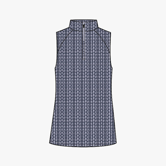 Half Zip Sleeveless Top - Typographic Print Icelandic Blue