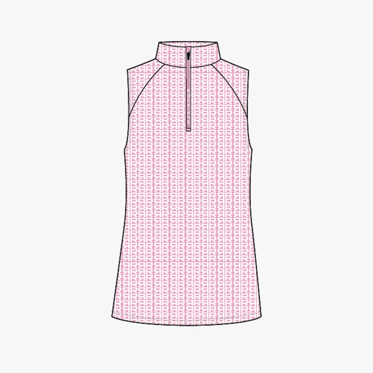 Half Zip Sleeveless Top - Typographic Print Begonia Pink