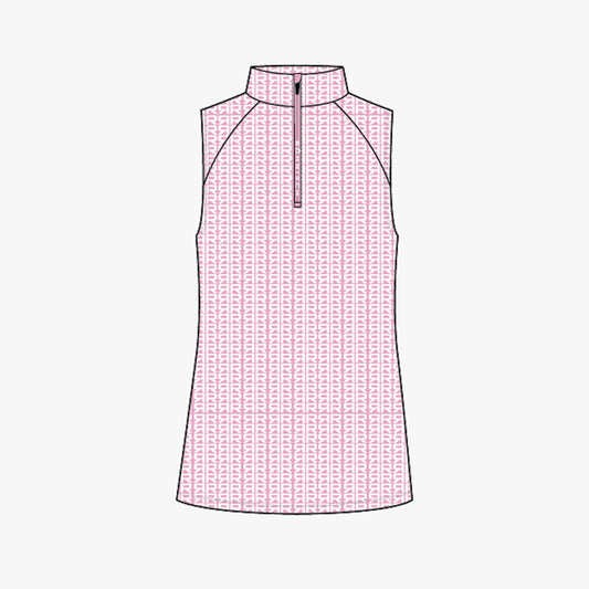 Half Zip Sleeveless Top - Typographic Print Begonia Pink