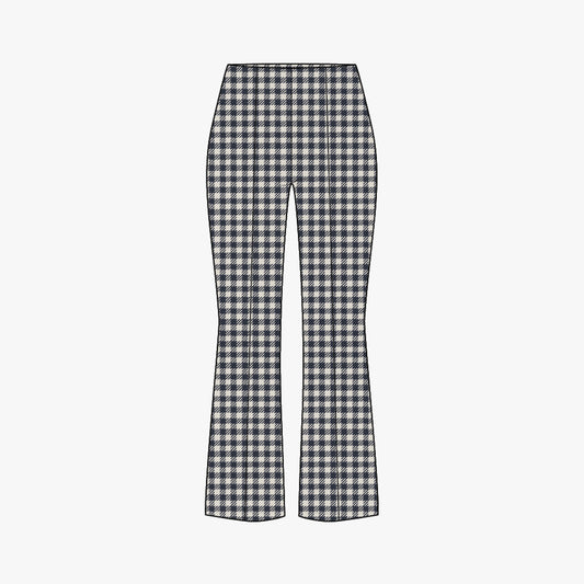 Kick Flare Pull On Pants - Pepita Check Navy