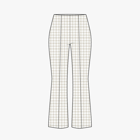 Kick Flare Pull On Pants - Pepita Check Oatmeal