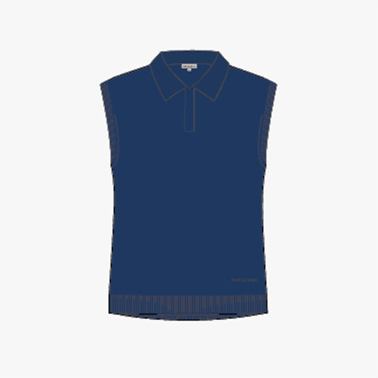 Merino Sleeveless Polo Shirt - Navy