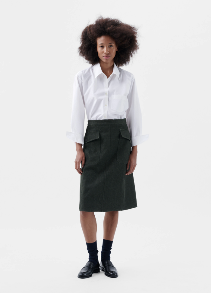 Thea Skirt - Olive Denim - 100% Cotton