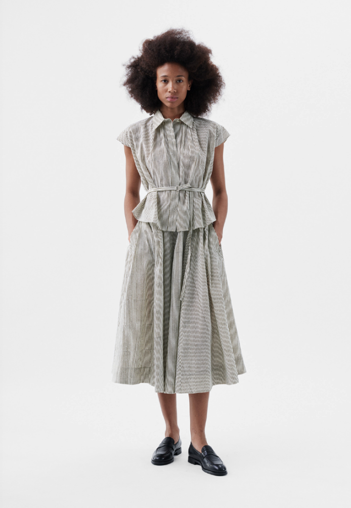Roma Shirt - Stripe Block Print Cambric - 100% Cotton