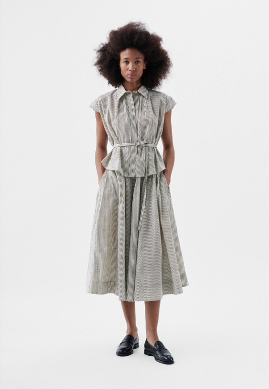 Roma Shirt - Stripe Block Print Cambric - 100% Cotton