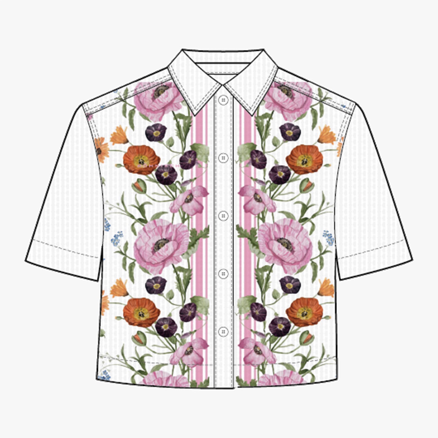 Seersucker Short Sleeve Shirt - Scarf Boarder Print