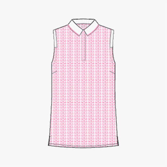 Deni Sleeveless Poloshirt - Typographic Print Begonia Pink