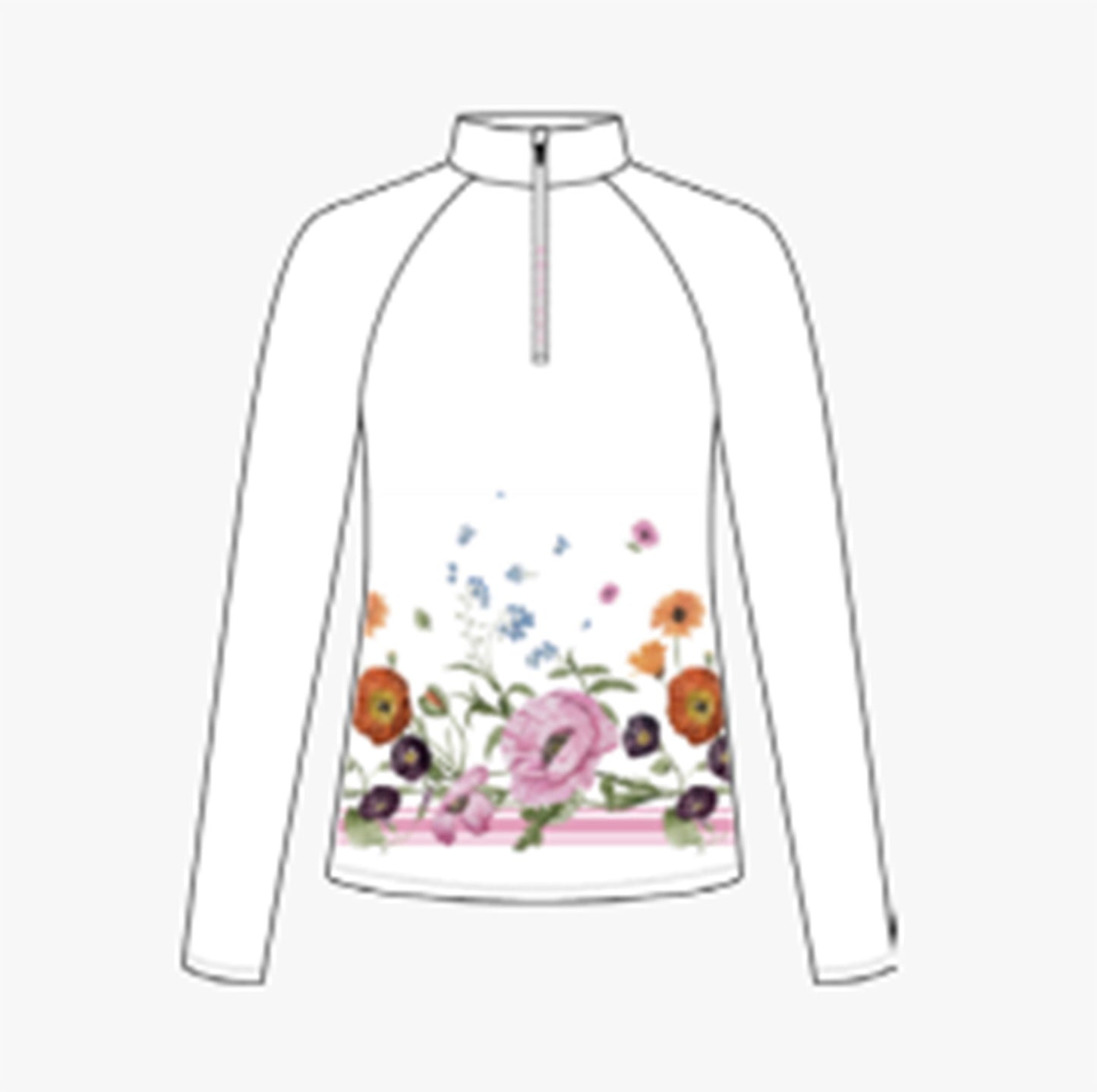 Half Zip LS Top - Scarf Boarder Print